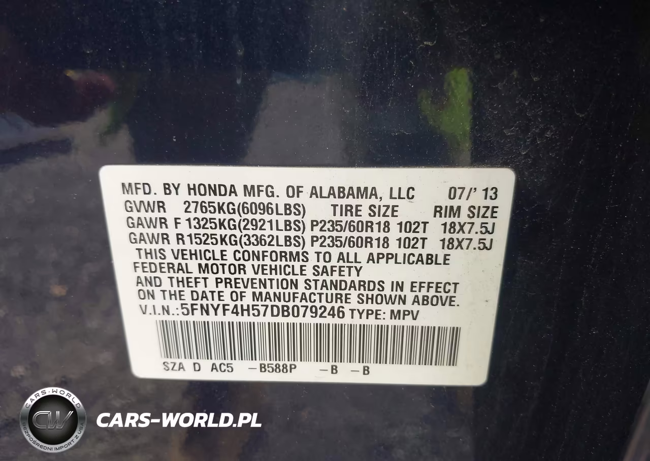 2013 Honda Pilot Ex-L VIN:5FNYF4H57DB079246 - 9