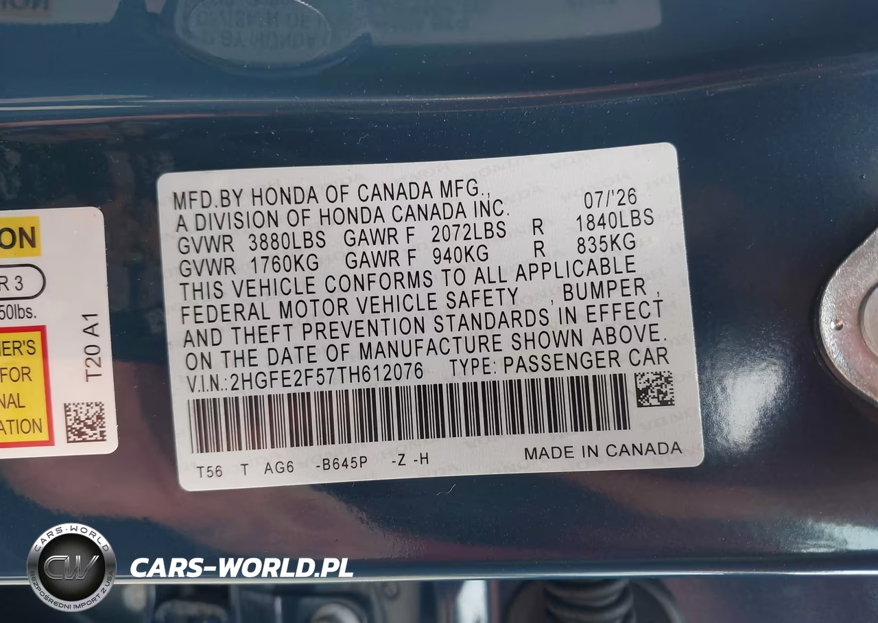 2026 Honda Civic Sport VIN:2HGFE2F57TH612076 - 9