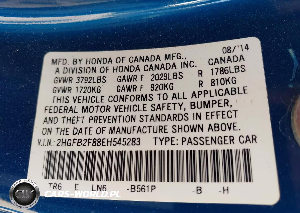 2014 Honda Civic Ex VIN:2HGFB2F88EH545283 - 9