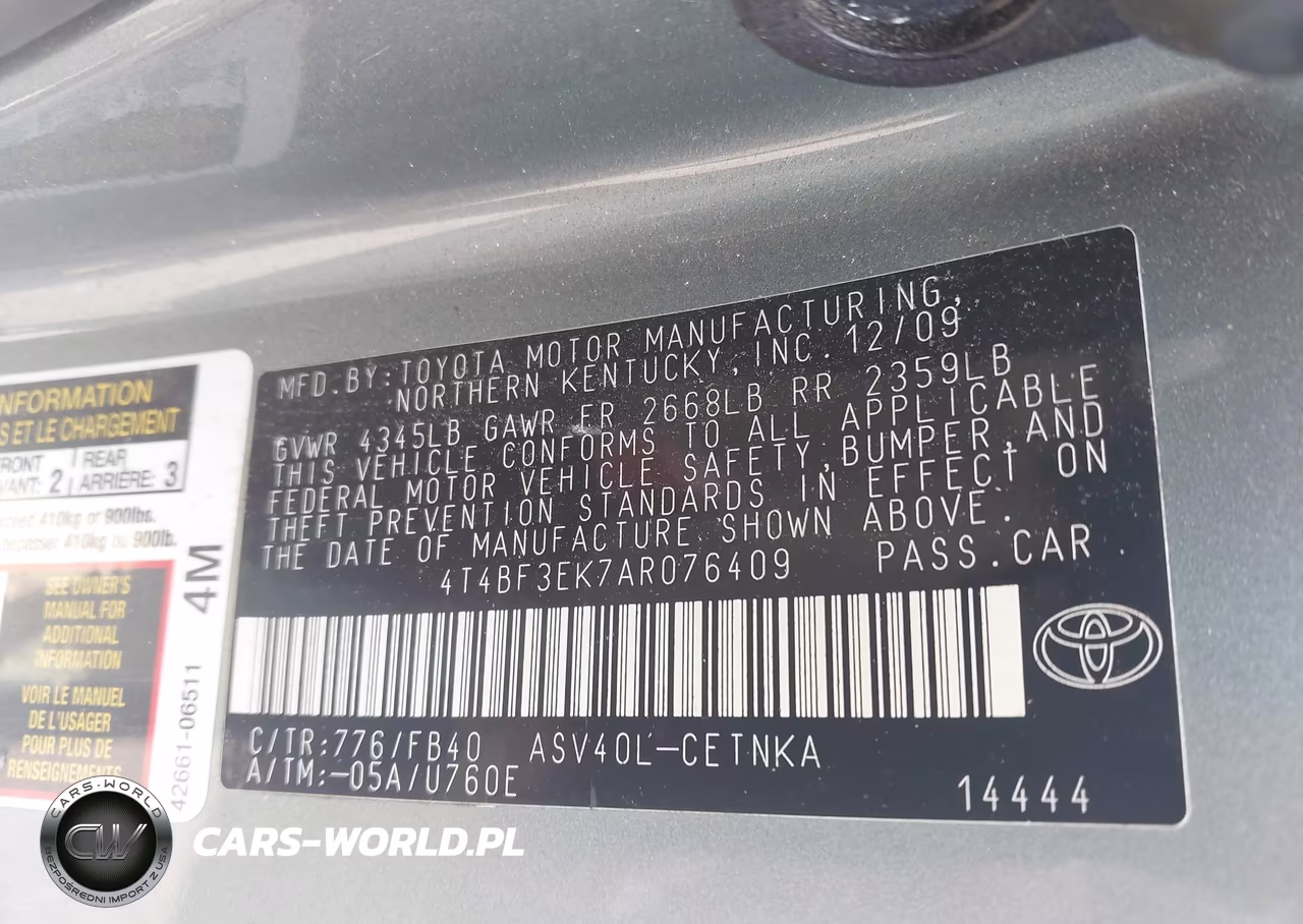 2010 Toyota Camry Le VIN:4T4BF3EK7AR076409 - 9