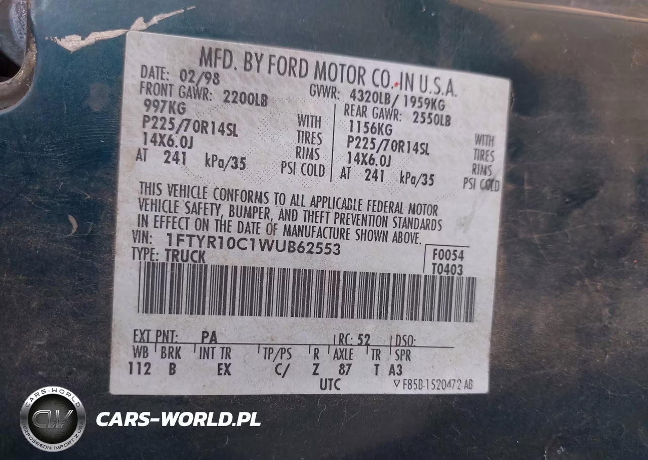 1998 Ford Ranger Splash-Xl-Xlt VIN:1FTYR10C1WUB62553 - 9