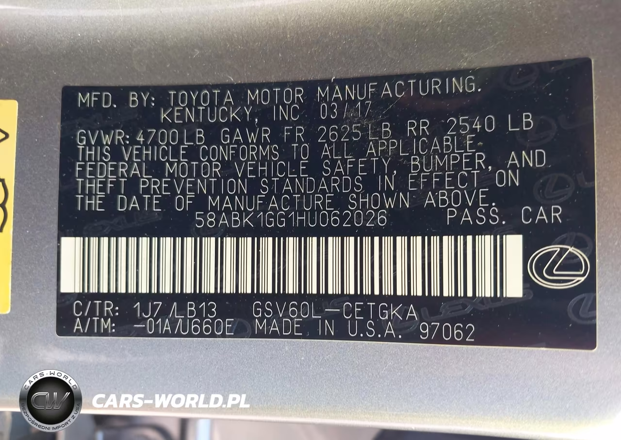 2017 Lexus Es 350 VIN:58ABK1GG1HU062026 - 9