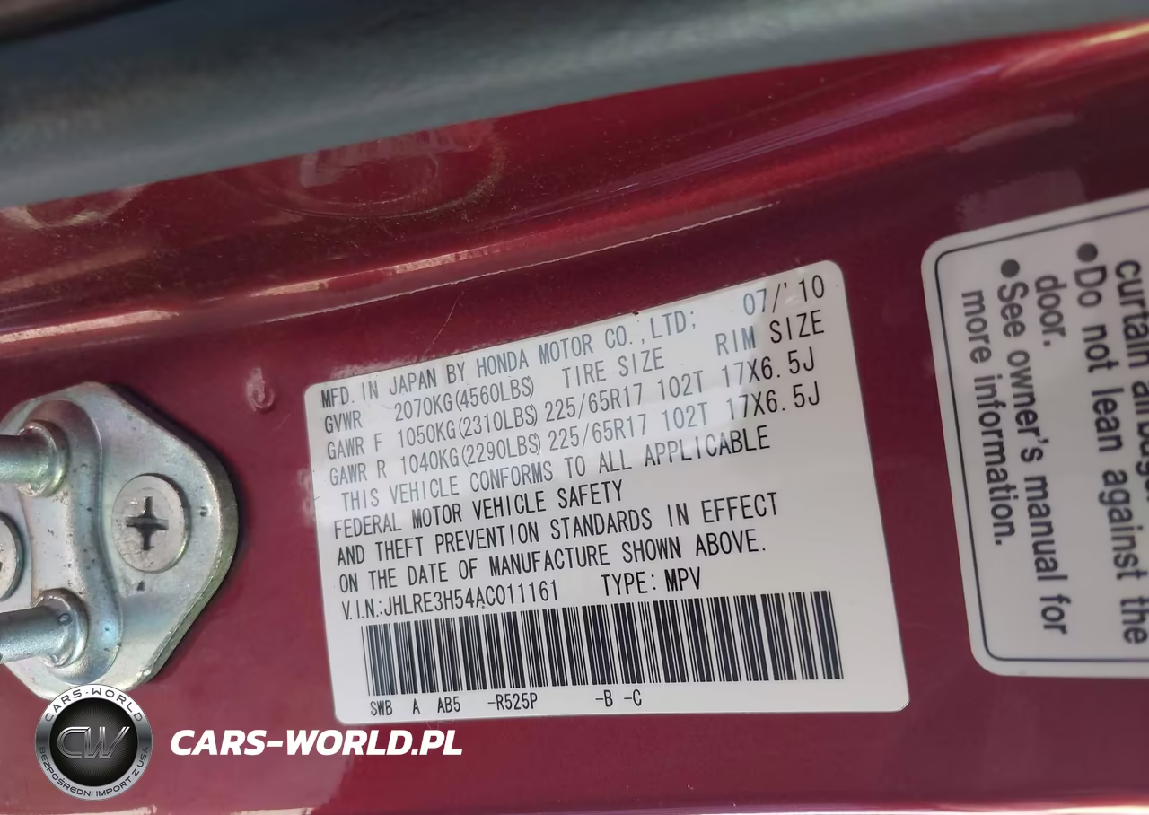 2010 Honda Cr-V Ex VIN:JHLRE3H54AC011161 - 9