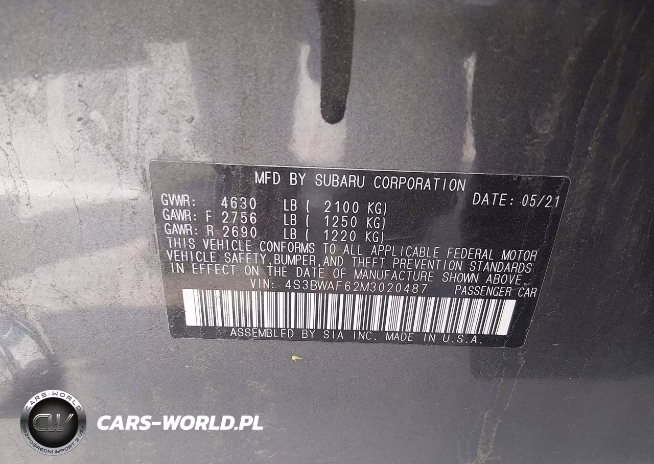 2021 Subaru Legacy Premium VIN:4S3BWAF62M3020487 - 9