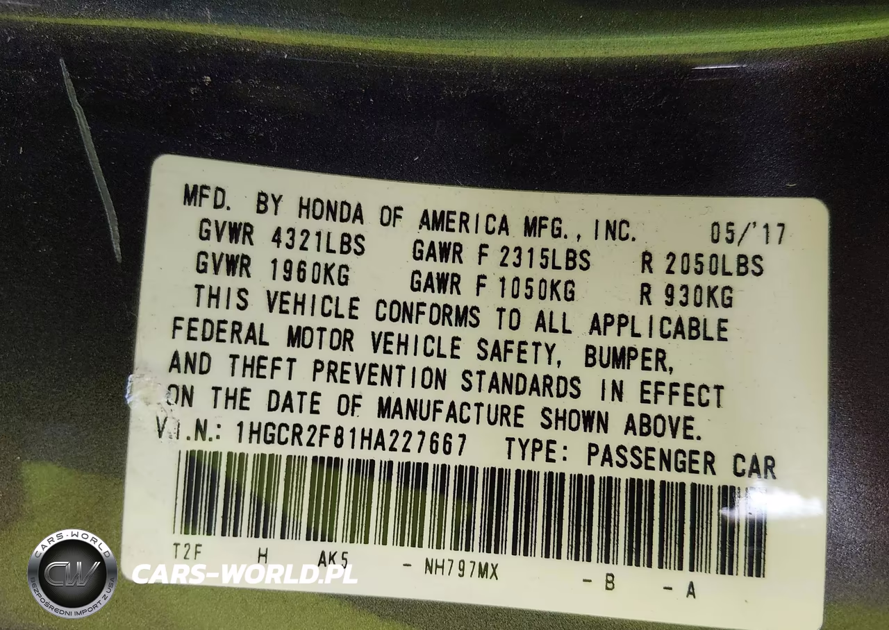 2017 Honda Accord Ex-L VIN:1HGCR2F81HA227667 - 9