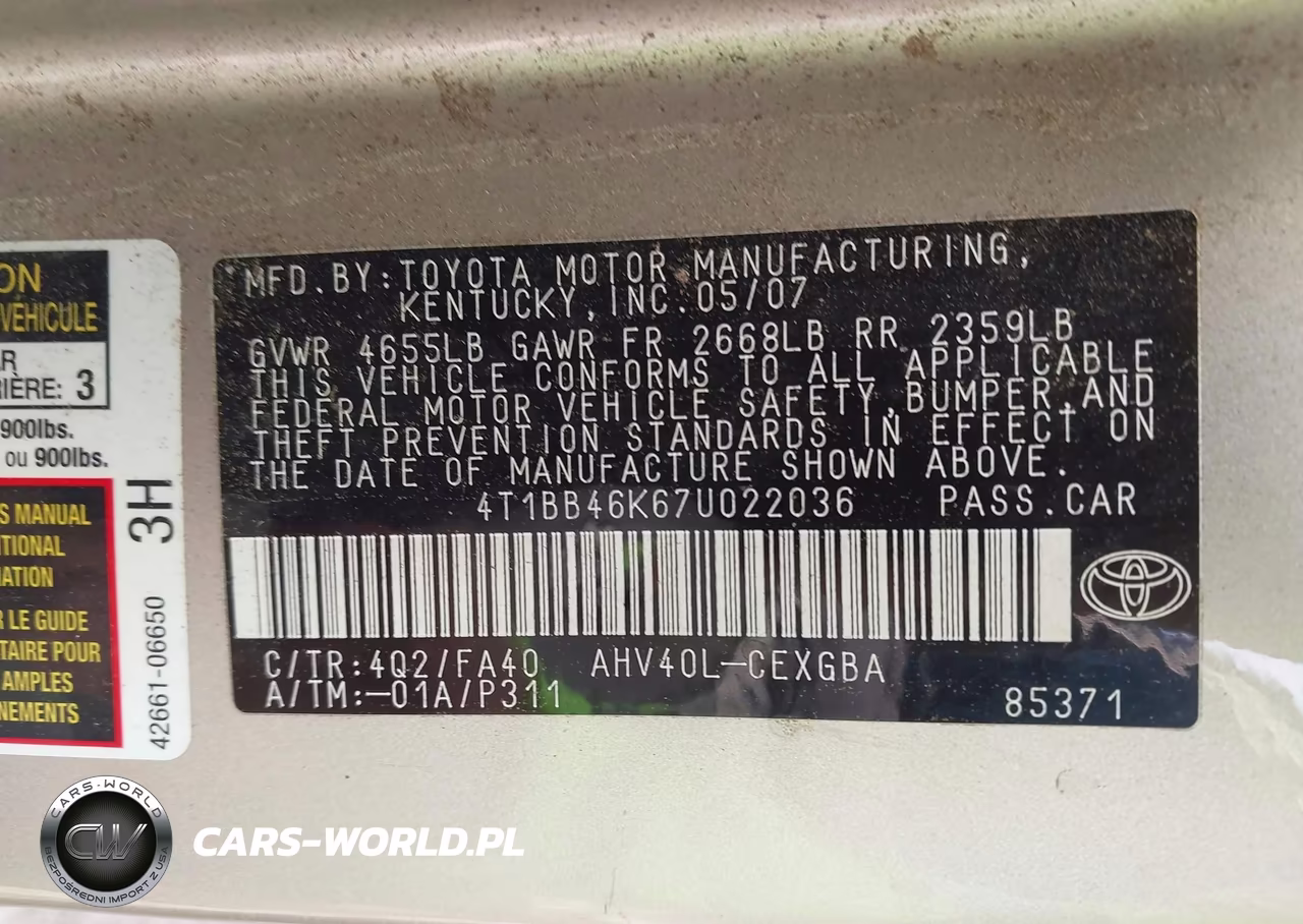 2007 Toyota Camry Hybrid VIN:4T1BB46K67U022036 - 9