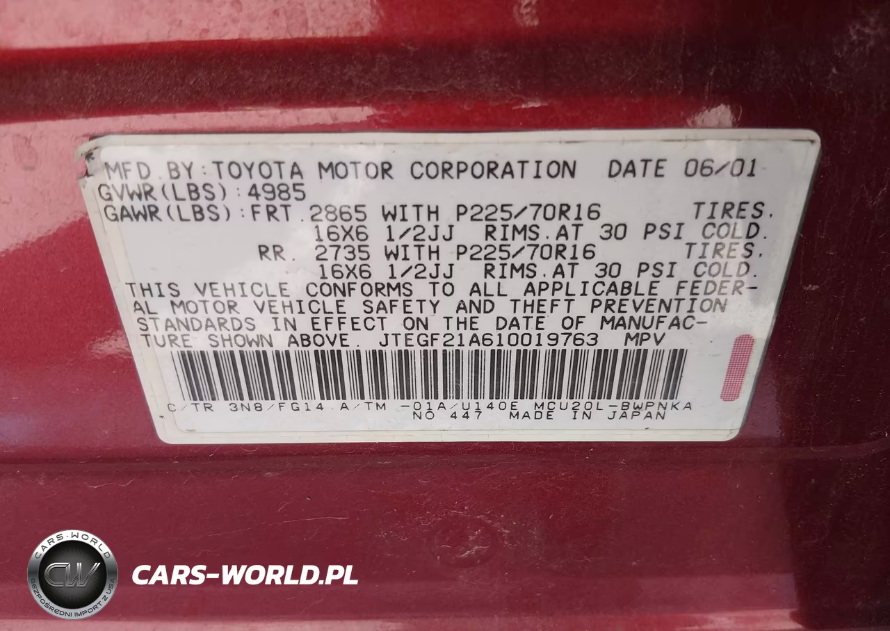 2001 Toyota Highlander V6 VIN:JTEGF21A610019763 - 9