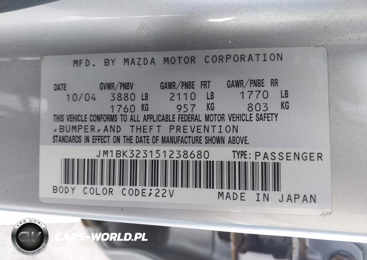 2005 Mazda Mazda3 S VIN:JM1BK323151238680 - 9