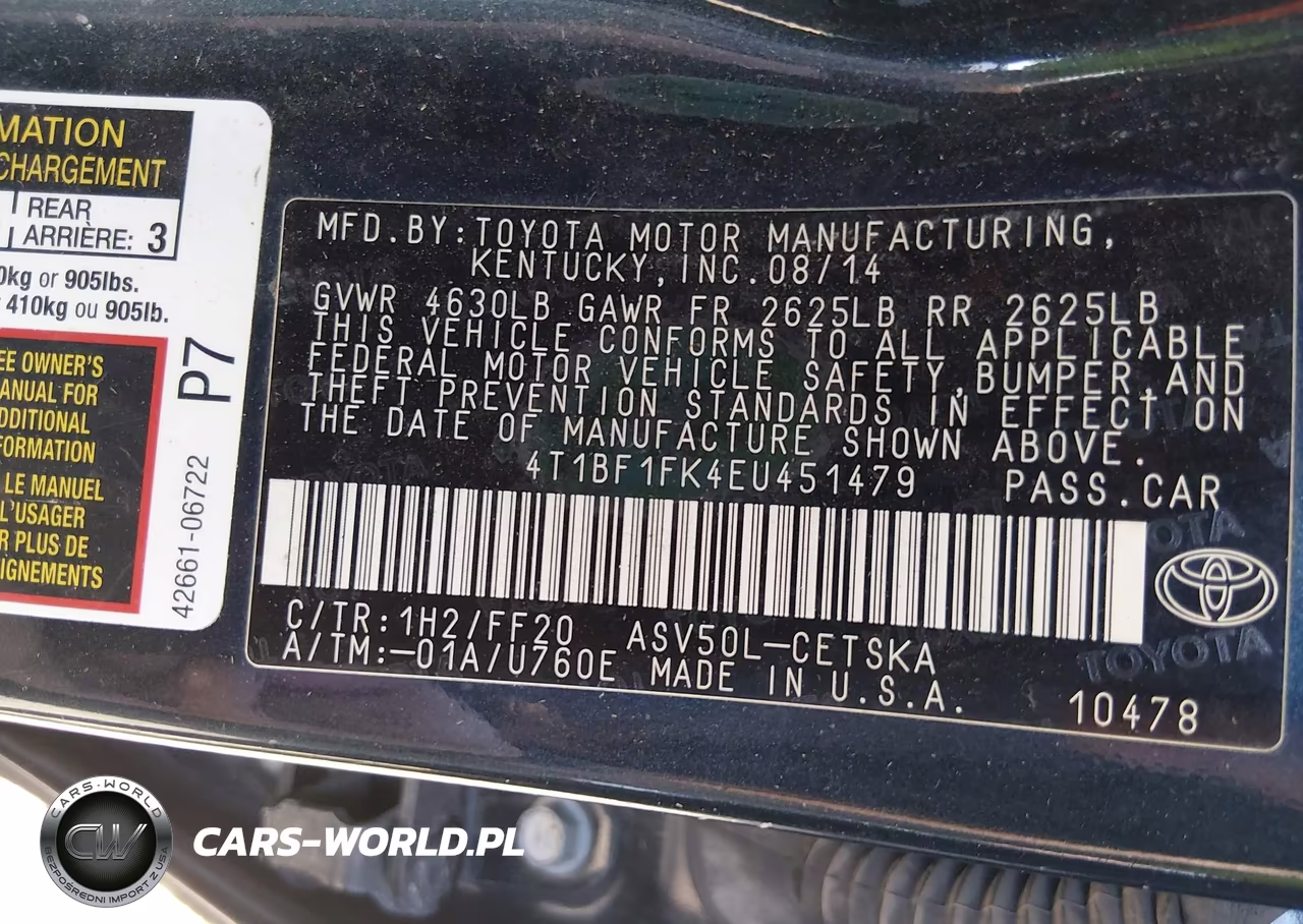 2014 Toyota Camry Se VIN:4T1BF1FK4EU451479 - 9
