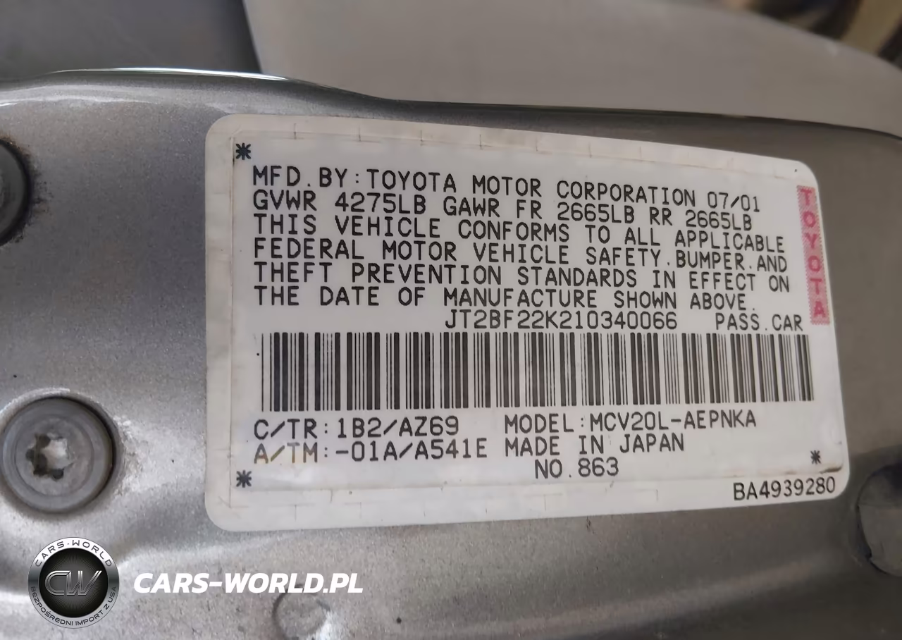 2001 Toyota Camry Le V6 VIN:JT2BF22K210340066 - 9