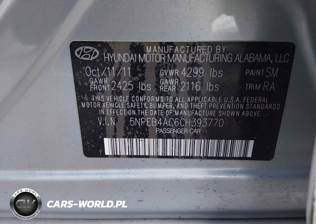 2012 Hyundai Sonata Gls VIN:5NPEB4AC6CH393770 - 9