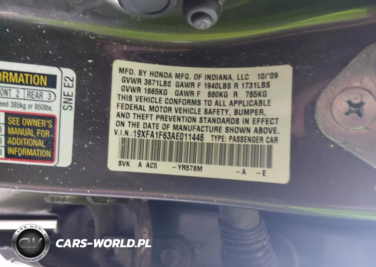 2010 Honda Civic Lx-S VIN:19XFA1F63AE011446 - 9