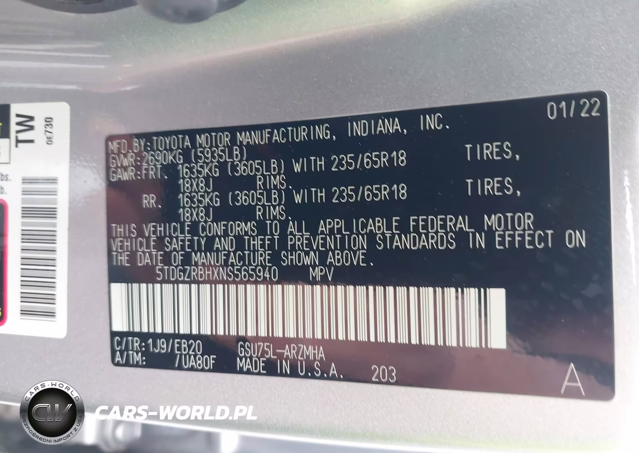 2022 Toyota Highlander Xle VIN:5TDGZRBHXNS565940 - 9