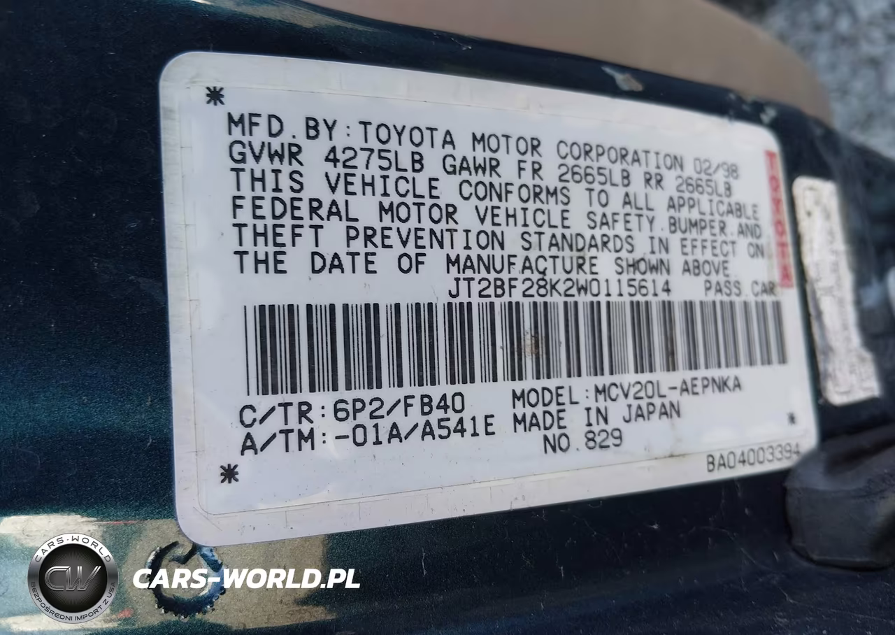 1998 Toyota Camry Le V6 VIN:JT2BF28K2W0115614 - 9