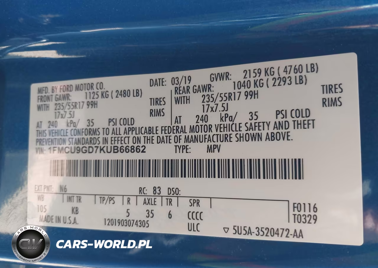2019 Ford Escape Se VIN:1FMCU9GD7KUB66862 - 9
