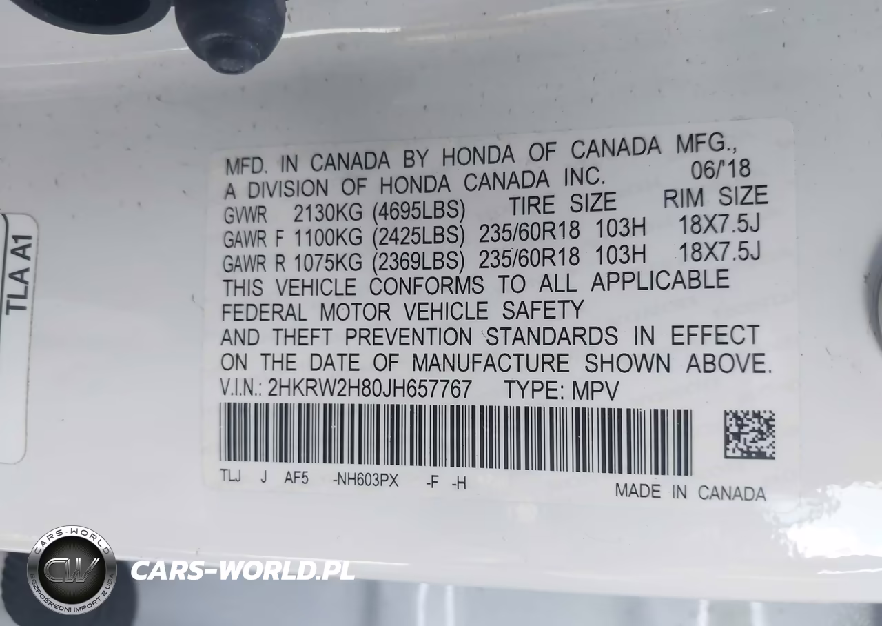 2018 Honda Cr-V Ex-L-Ex-L Navi VIN:2HKRW2H80JH657767 - 9