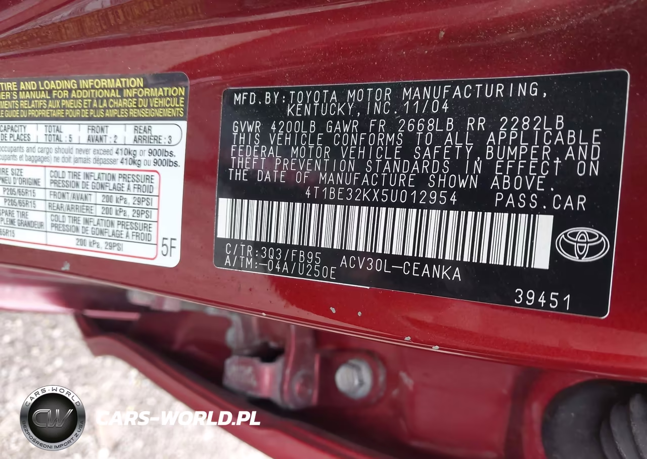 2005 Toyota Camry Le VIN:4T1BE32KX5U012954 - 9
