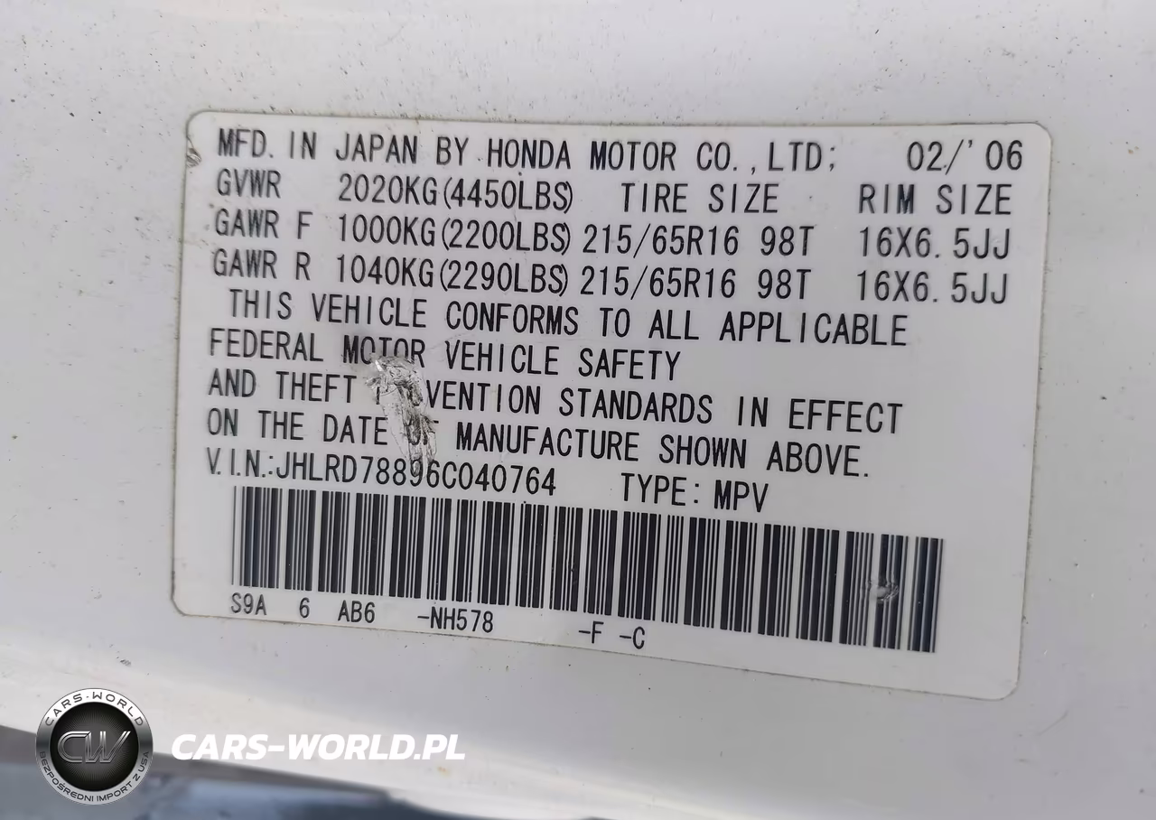 2006 Honda Cr-V Ex VIN:JHLRD78896C040764 - 9