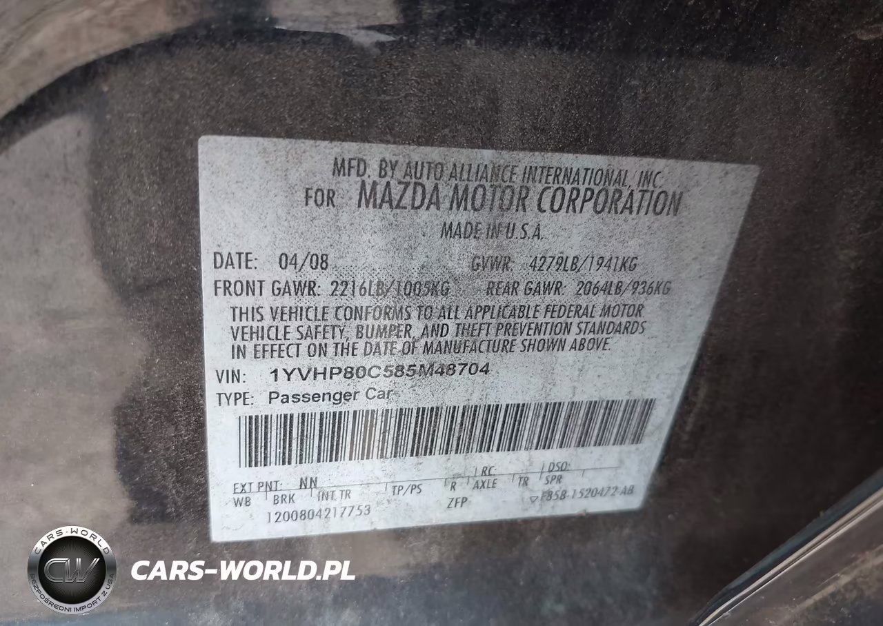 2008 Mazda Mazda6 I Sport Ve VIN:1YVHP80C585M48704 - 9