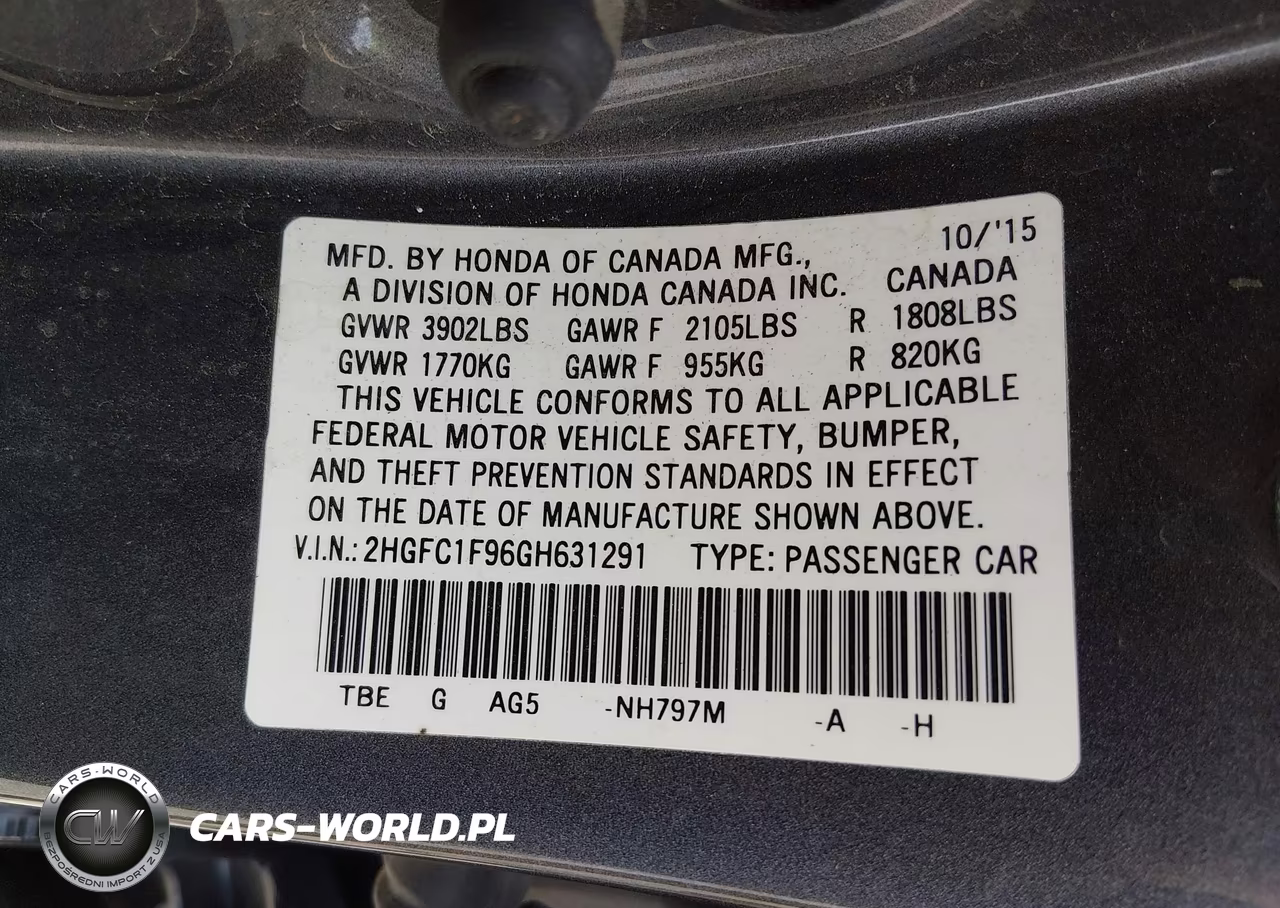 2016 Honda Civic Touring VIN:2HGFC1F96GH631291 - 9
