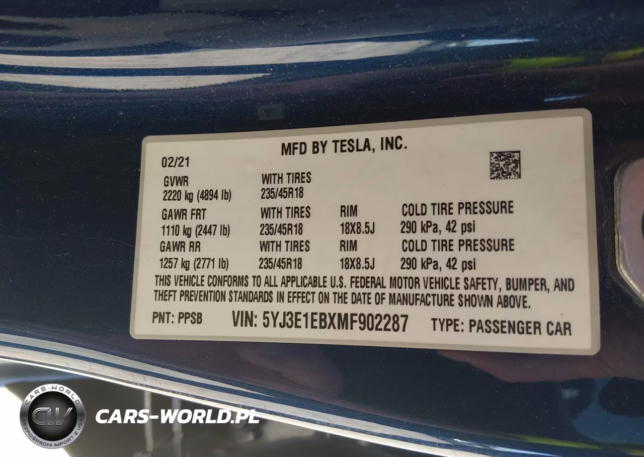2021 Tesla Model 3 Long Range Dual Motor All-Wheel Drive VIN:5YJ3E1EBXMF902287 - 9