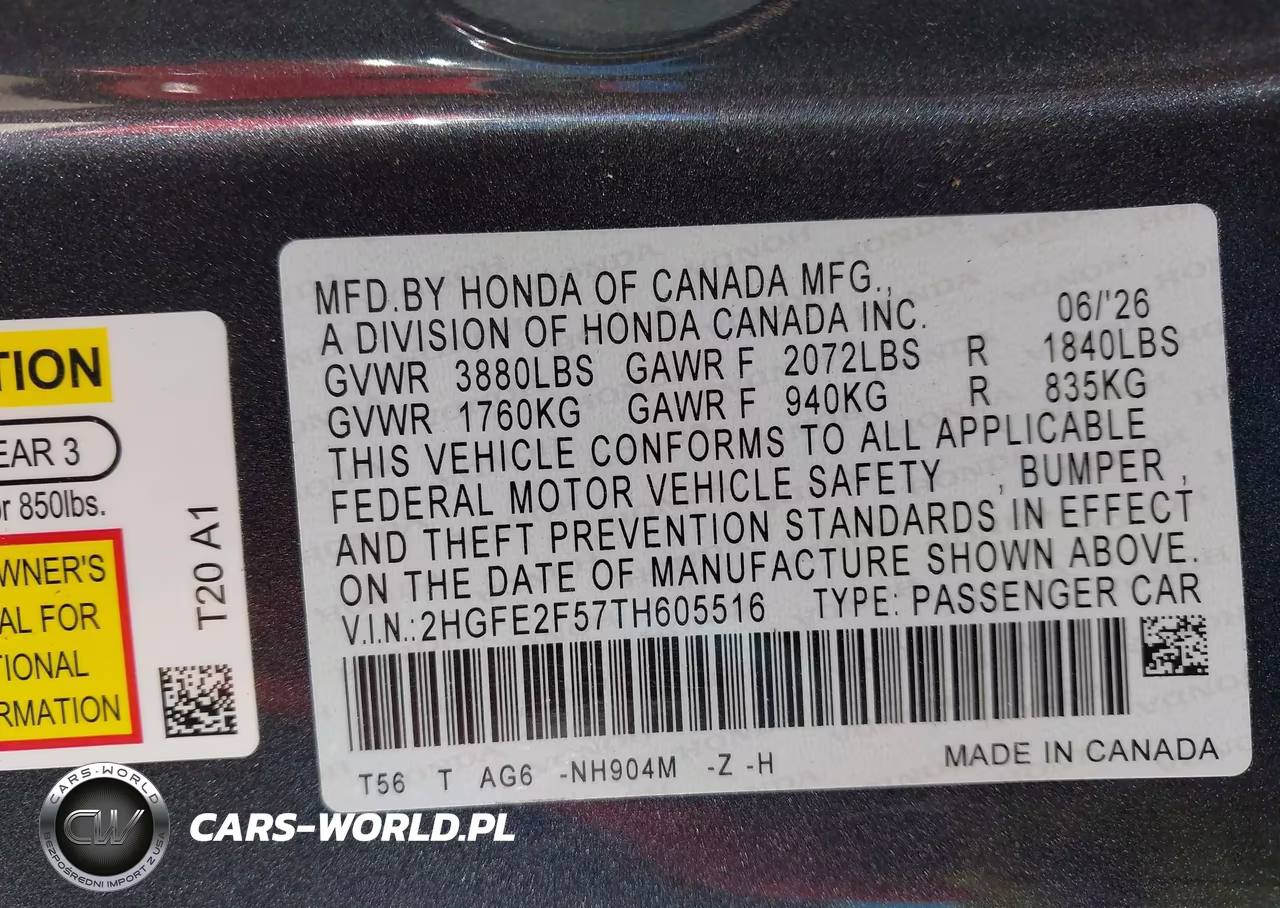 2026 Honda Civic Sport VIN:2HGFE2F57TH605516 - 9