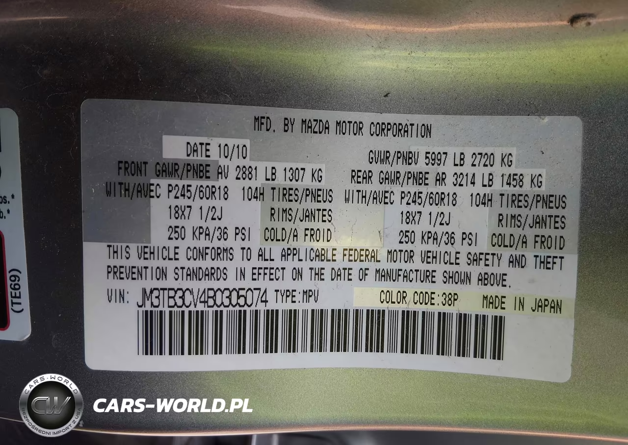 2011 Mazda Cx-9 Touring VIN:JM3TB3CV4B0305074 - 9