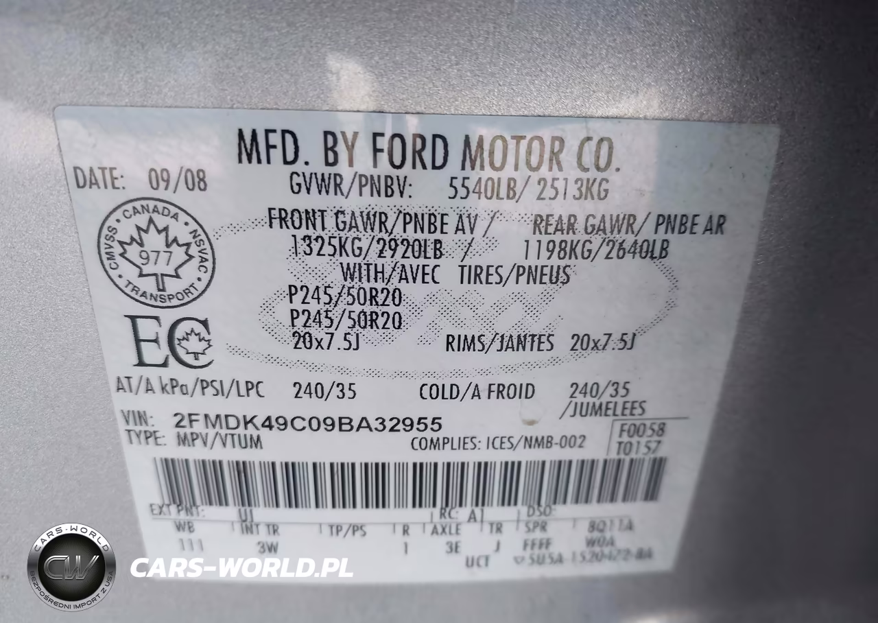 2009 Ford Edge Limited VIN:2FMDK49C09BA32955 - 9