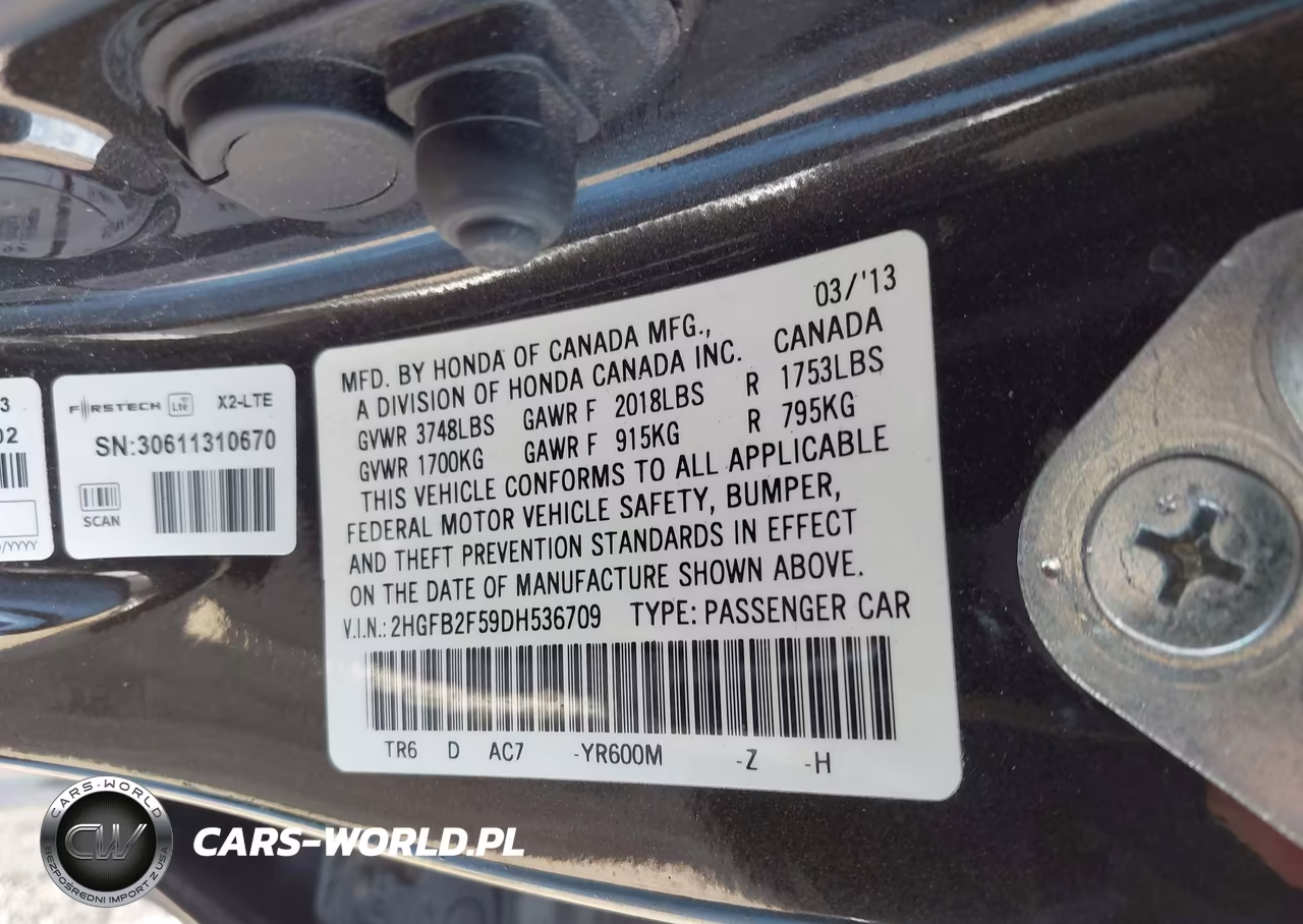 2013 Honda Civic Lx VIN:2HGFB2F59DH536709 - 9