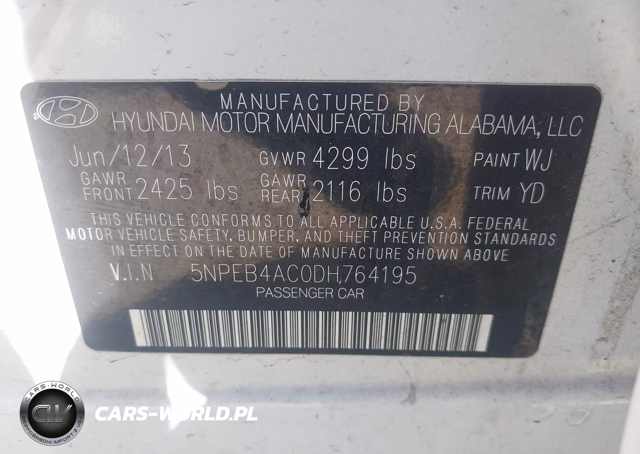 2013 Hyundai Sonata Gls VIN:5NPEB4AC0DH764195 - 9
