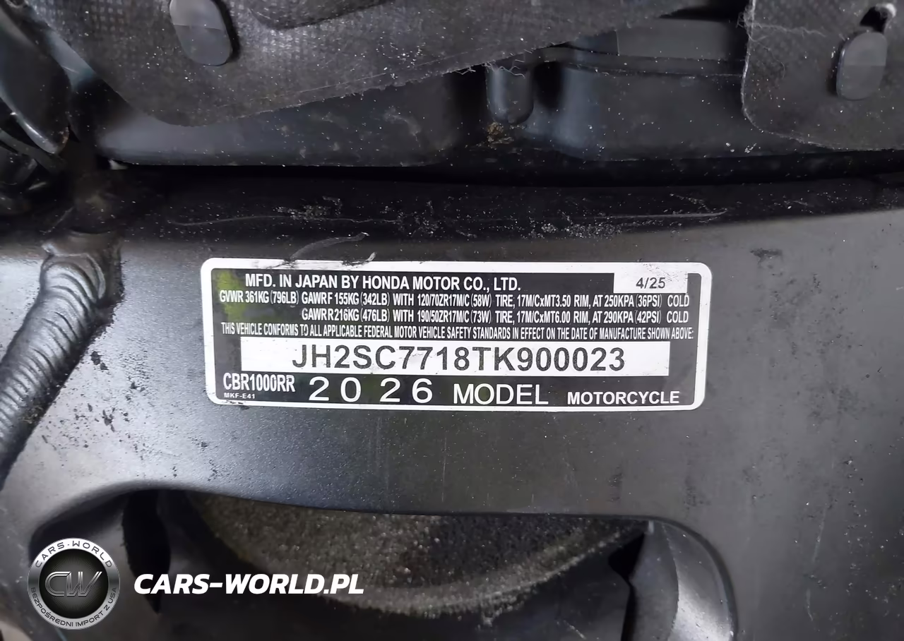 2026 Honda Cbr1000 Rr VIN:JH2SC7718TK900023 - 10
