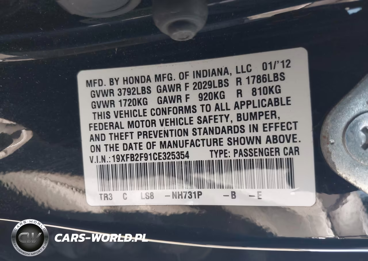2012 Honda Civic Ex-L VIN:19XFB2F91CE325354 - 9