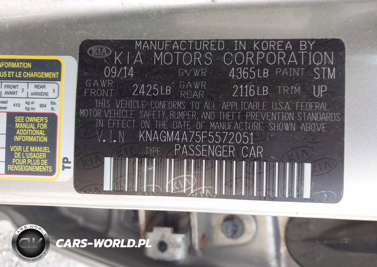 2015 Kia Optima Lx VIN:KNAGM4A75F5572051 - 9
