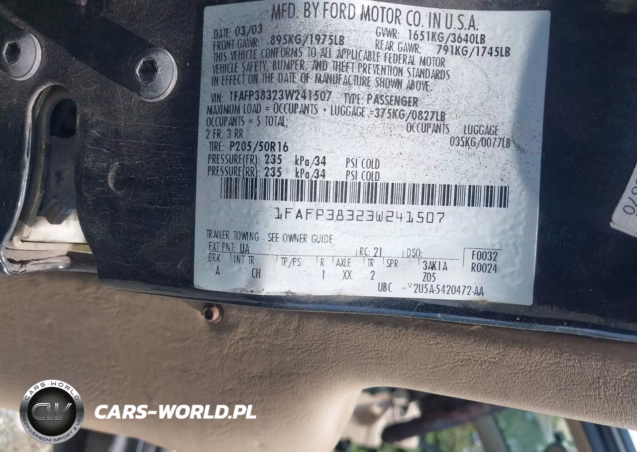 2003 Ford Focus Zts VIN:1FAFP38323W241507 - 9