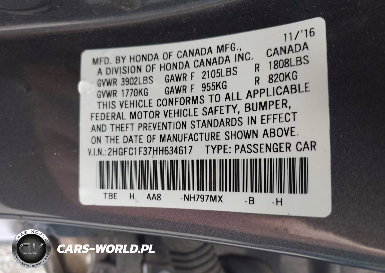 2017 Honda Civic Ex-T VIN:2HGFC1F37HH634617 - 9