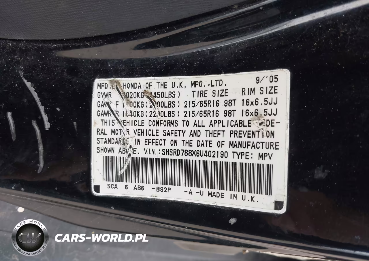 2006 Honda Cr-V Ex VIN:SHSRD788X6U402190 - 9