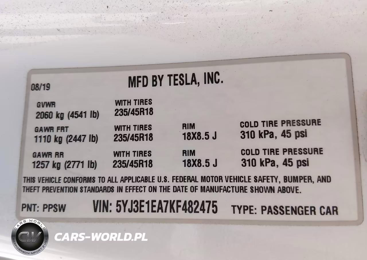 2019 Tesla Model 3 Long Range-Mid Range-Standard Range-Standard Range Plus VIN:5YJ3E1EA7KF482475 - 9