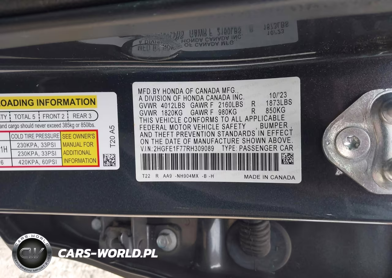 2024 Honda Civic Ex VIN:2HGFE1F77RH309089 - 9