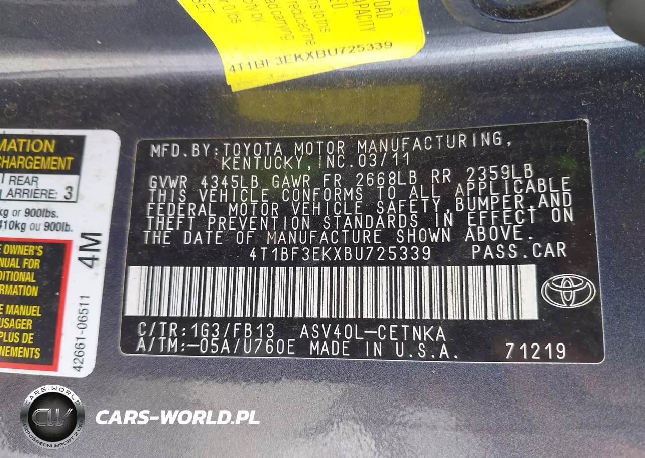 2011 Toyota Camry Le VIN:4T1BF3EKXBU725339 - 9