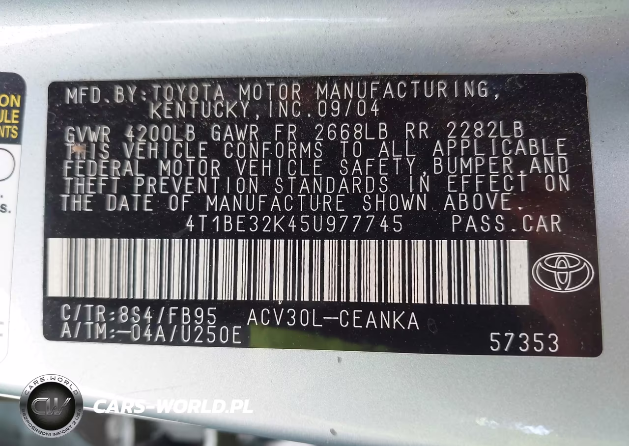 2005 Toyota Camry Le VIN:4T1BE32K45U977745 - 9