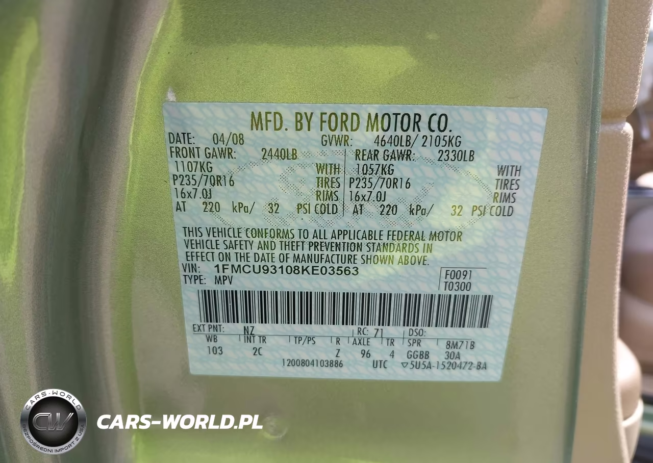 2008 Ford Escape Xlt VIN:1FMCU93108KE03563 - 9