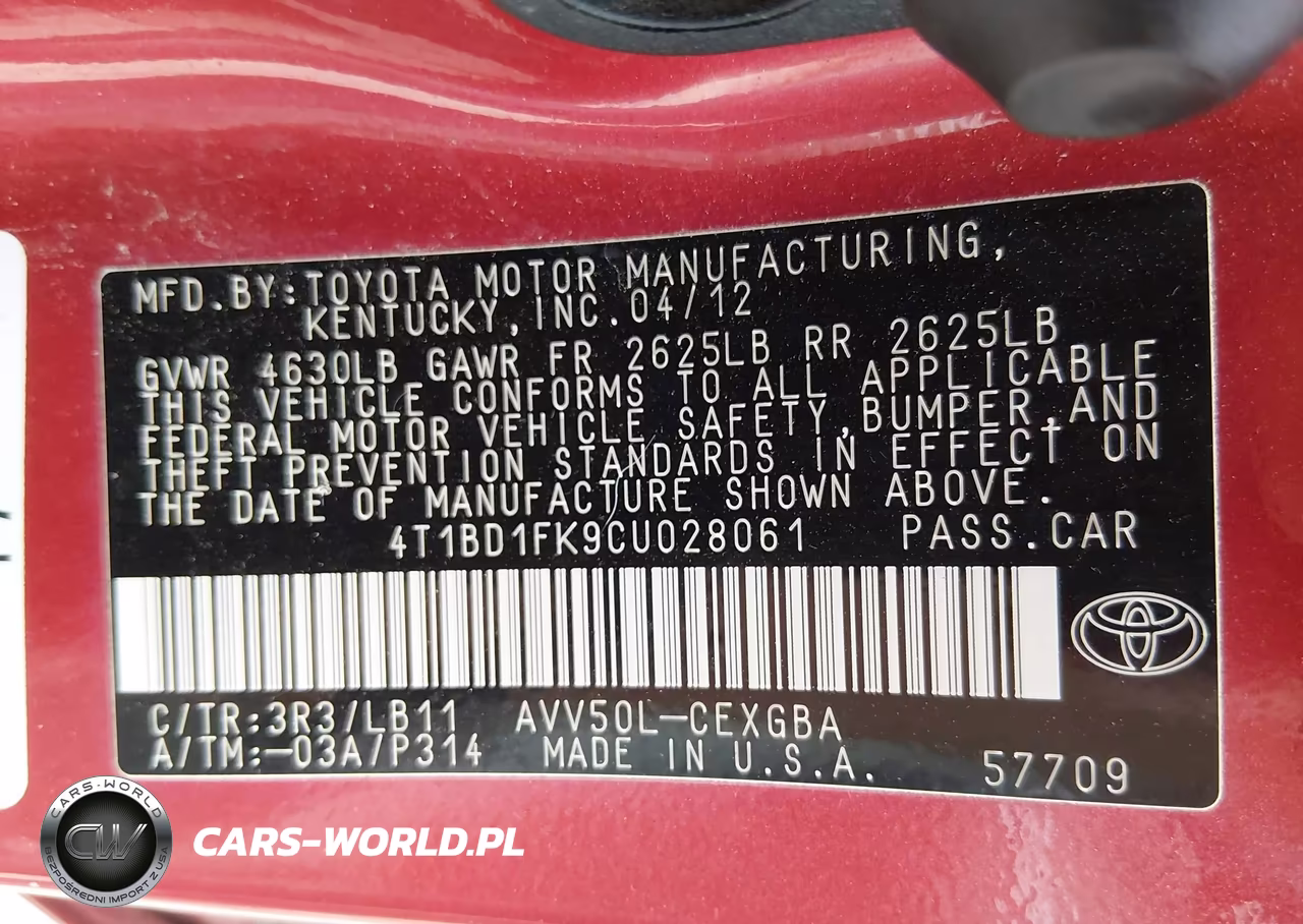 2012 Toyota Camry Hybrid Xle VIN:4T1BD1FK9CU028061 - 9