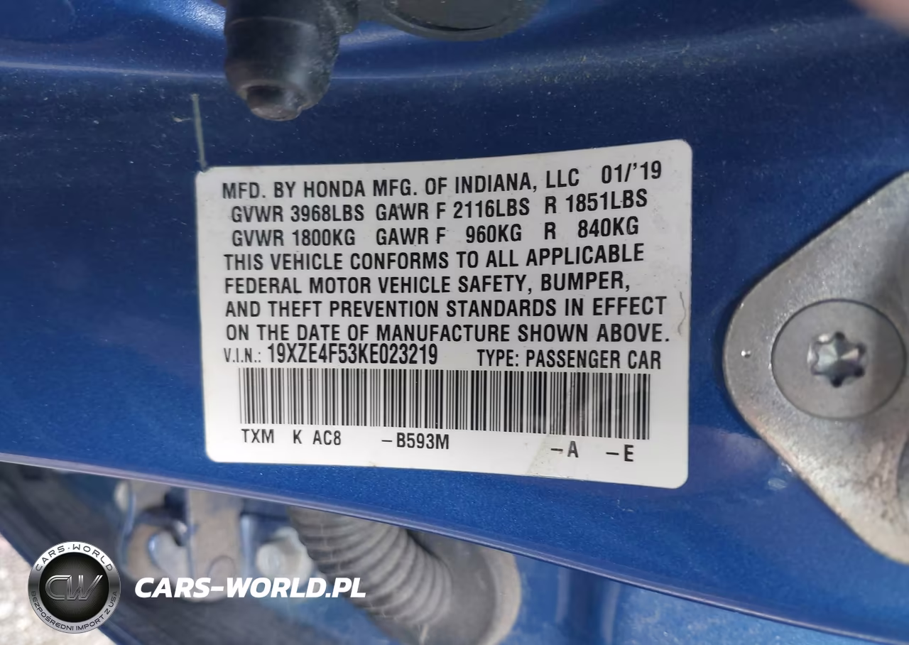 2019 Honda Insight Ex VIN:19XZE4F53KE023219 - 9