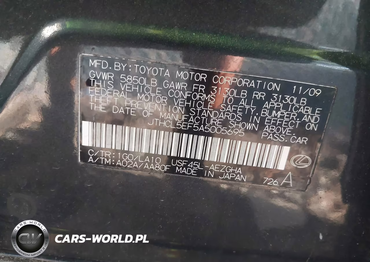 2010 Lexus Ls 460 VIN:JTHCL5EF5A5005695 - 9