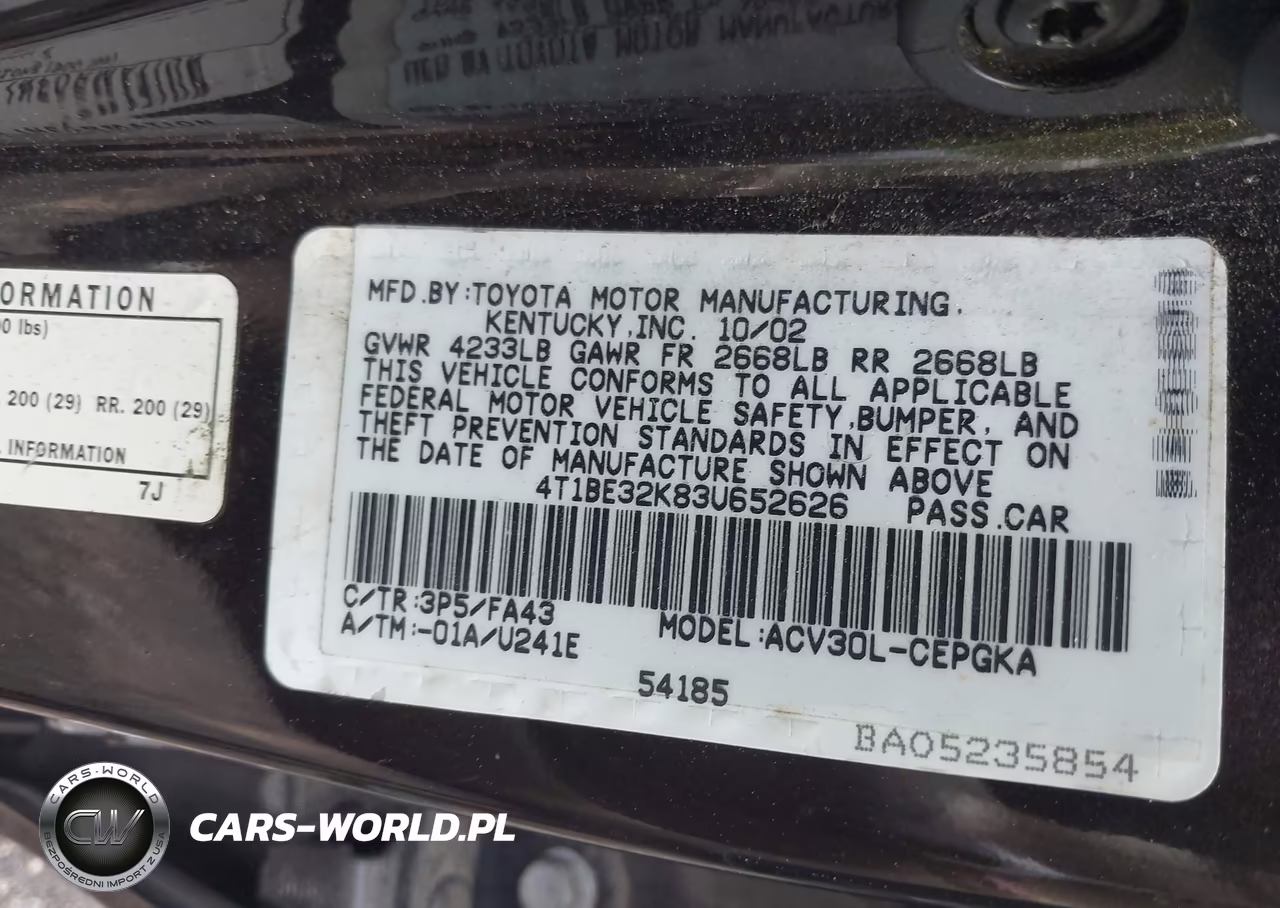 2003 Toyota Camry Xle VIN:4T1BE32K83U652626 - 9