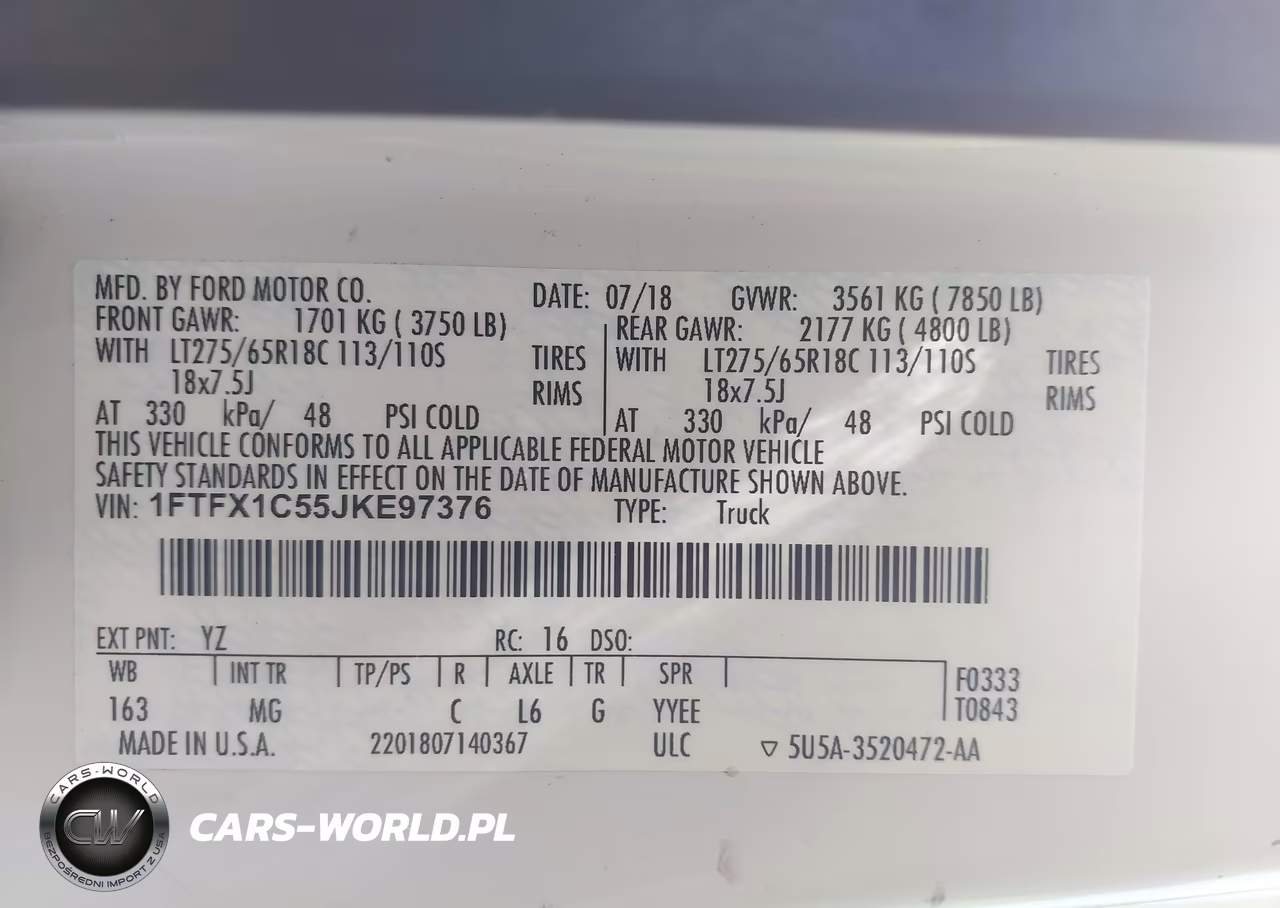 2018 Ford F-150 Xlt VIN:1FTFX1C55JKE97376 - 9