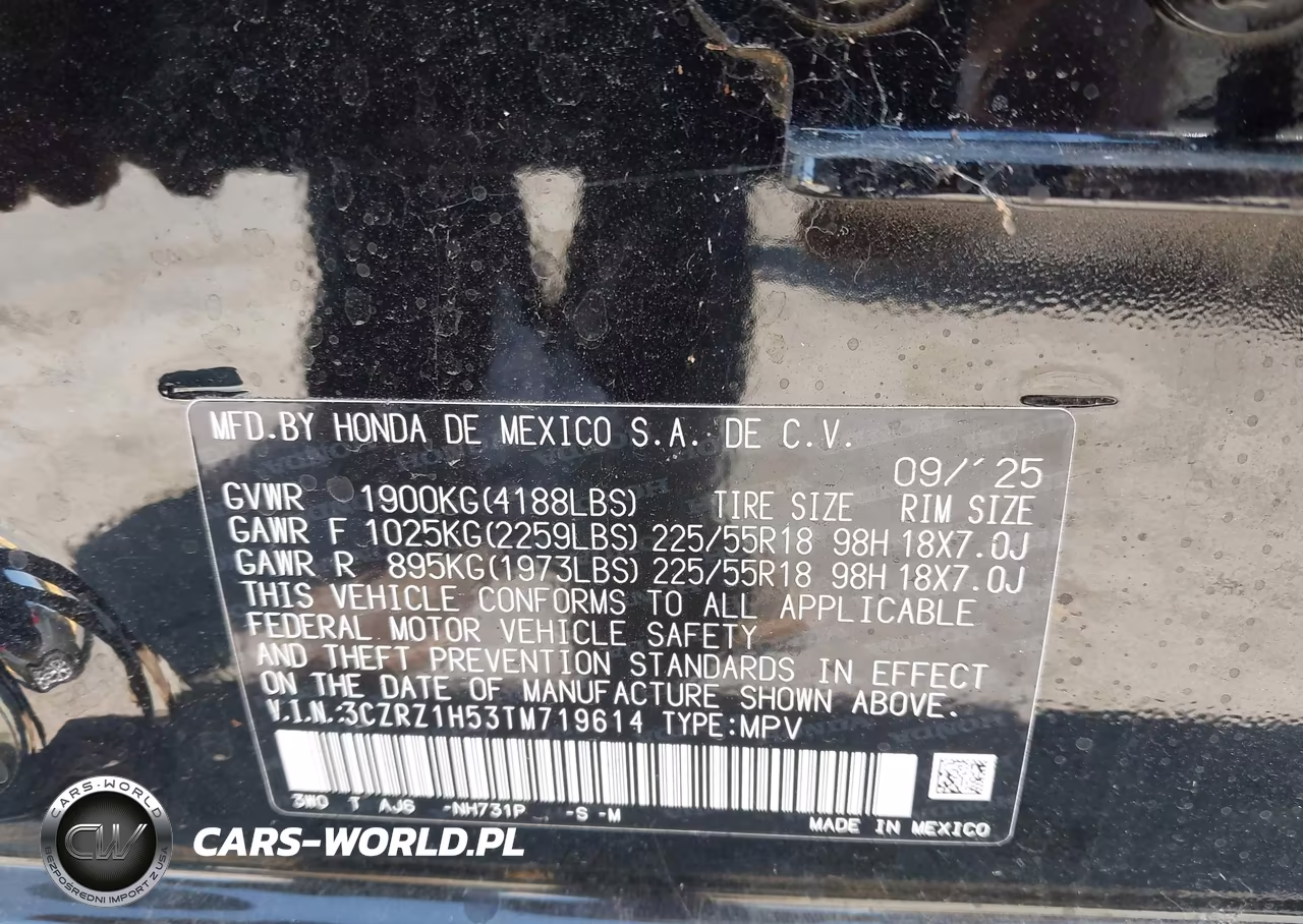 2026 Honda Hr-V 2Wd Sport VIN:3CZRZ1H53TM719614 - 9