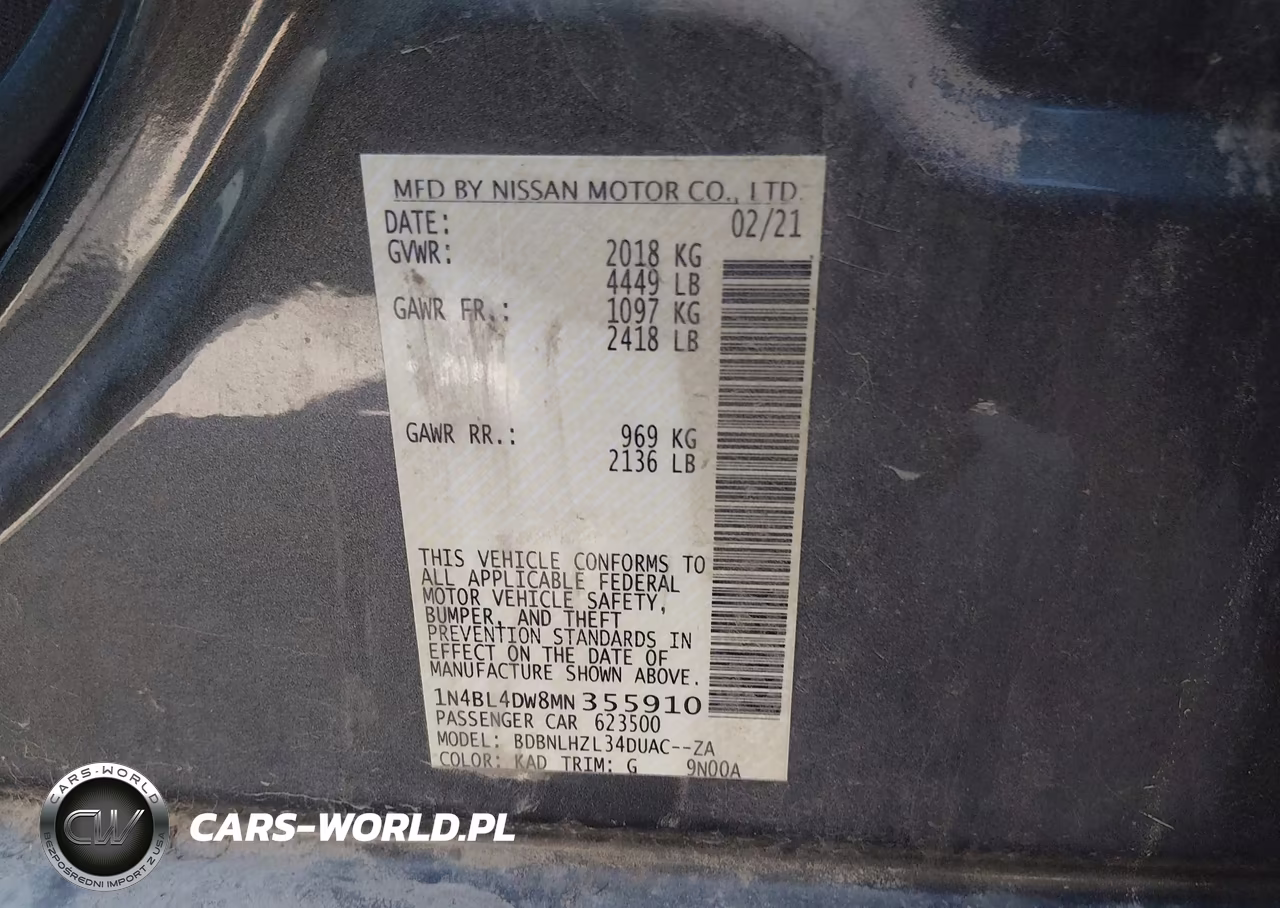 2021 Nissan Altima Sv Intelligent Awd VIN:1N4BL4DW8MN355910 - 9