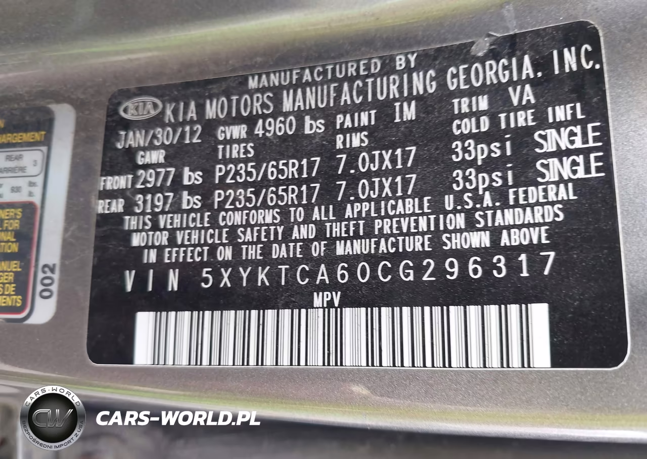 2012 Kia Sorento Lx VIN:5XYKTCA60CG296317 - 9