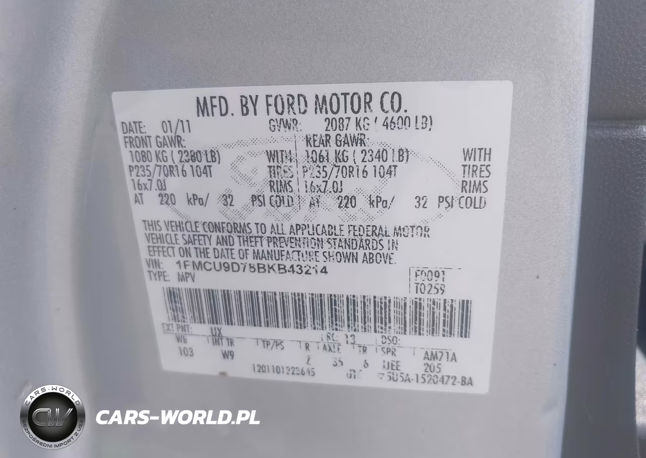 2011 Ford Escape Xlt VIN:1FMCU9D78BKB43214 - 9